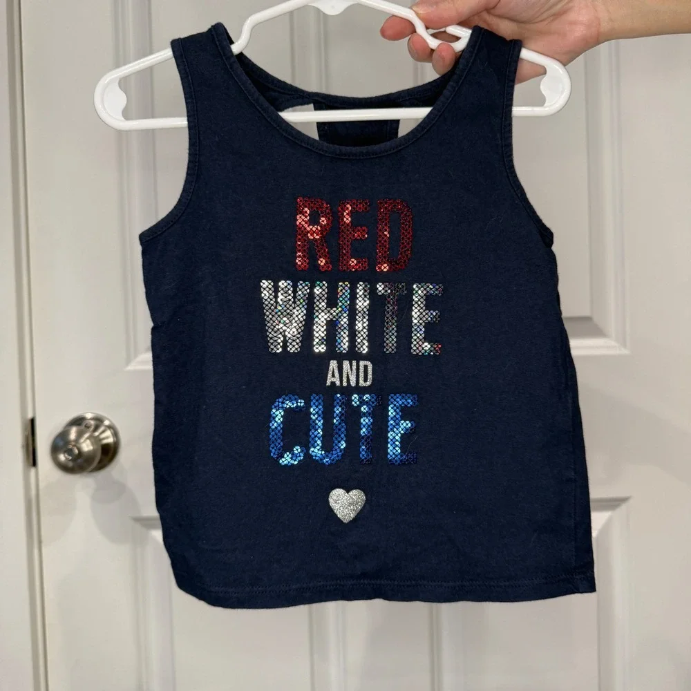 The Childrens Place Girls Navy Red White and‎ Cute Sequin Tank Top Size 3T
